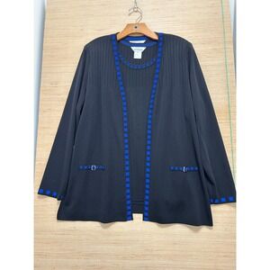 Misook Womens XL Black Blue Knit Cardigan Tank Top 2 Piece Twin Set Pleated